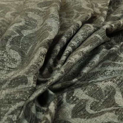 Olympos Mono Tone Faded Damask Pattern Grey Colour Chenille Upholstery Fabric CTR-873 - Made To Measure Curtains