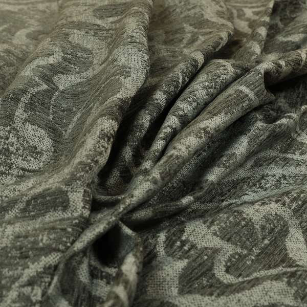 Olympos Mono Tone Faded Damask Pattern Grey Colour Chenille Upholstery Fabric CTR-873 - Handmade Cushions