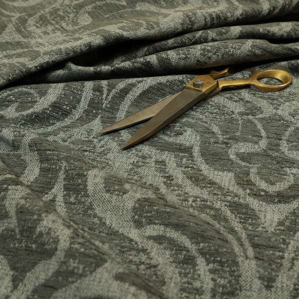 Olympos Mono Tone Faded Damask Pattern Grey Colour Chenille Upholstery Fabric CTR-873 - Made To Measure Curtains