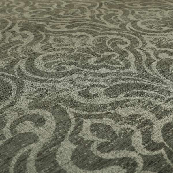 Olympos Mono Tone Faded Damask Pattern Grey Colour Chenille Upholstery Fabric CTR-873