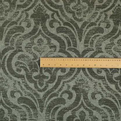 Olympos Mono Tone Faded Damask Pattern Grey Colour Chenille Upholstery Fabric CTR-873 - Made To Measure Curtains