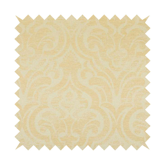 Olympos Mono Tone Faded Damask Pattern Beige Colour Chenille Upholstery Fabric CTR-875