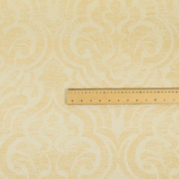 Olympos Mono Tone Faded Damask Pattern Beige Colour Chenille Upholstery Fabric CTR-875