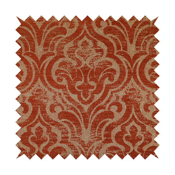 Free Worldwide Delivery Furnishing Fabric Embroidery outlet Feel Raised Textured Damask Pattern Orange Chenille Upholstery Fabric - Sold By 1 Metre