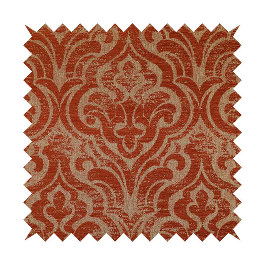 Olympos Mono Tone Faded Damask Pattern Red Colour Chenille Upholstery Fabric CTR-877