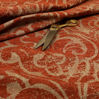 Olympos Mono Tone Faded Damask Pattern Red Colour Chenille Upholstery Fabric CTR-877 - Made To Measure Curtains