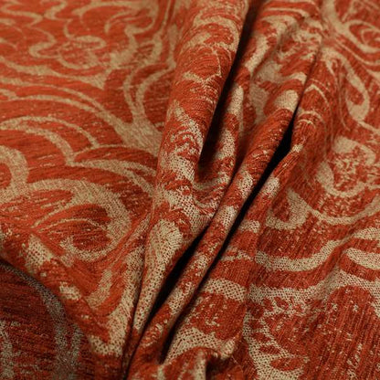 Olympos Mono Tone Faded Damask Pattern Red Colour Chenille Upholstery Fabric CTR-877 - Made To Measure Curtains