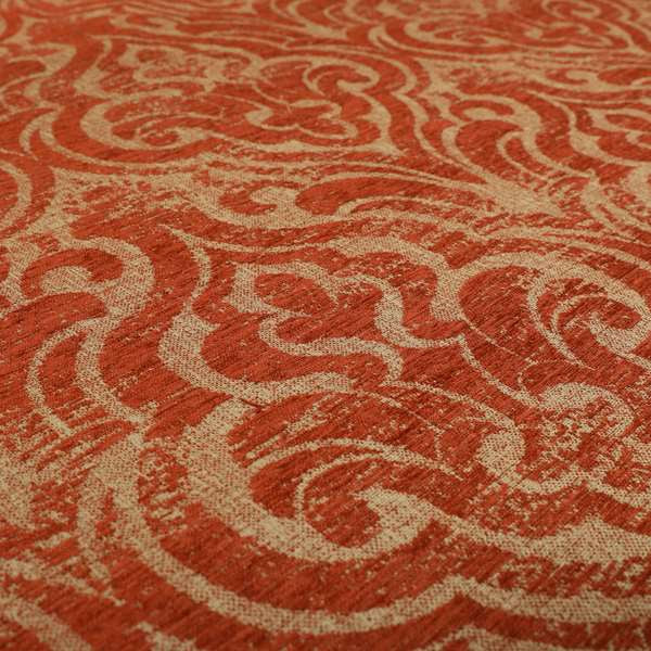 Olympos Mono Tone Faded Damask Pattern Red Colour Chenille Upholstery Fabric CTR-877