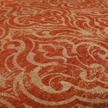 Olympos Mono Tone Faded Damask Pattern Red Colour Chenille Upholstery Fabric CTR-877 - Handmade Cushions