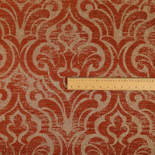 Olympos Mono Tone Faded Damask Pattern Red Colour Chenille Upholstery Fabric CTR-877 - Made To Measure Curtains