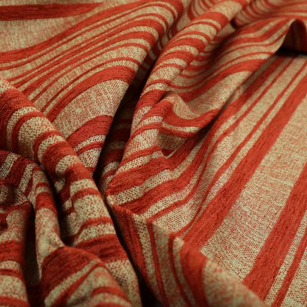 Olympos Mono Tone Faded Stripe Pattern Red Colour Chenille Upholstery Fabric CTR-878 - Made To Measure Curtains