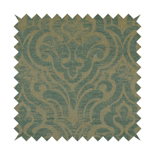 Olympos Mono Tone Faded Damask Pattern Blue Colour Chenille Upholstery Fabric CTR-879