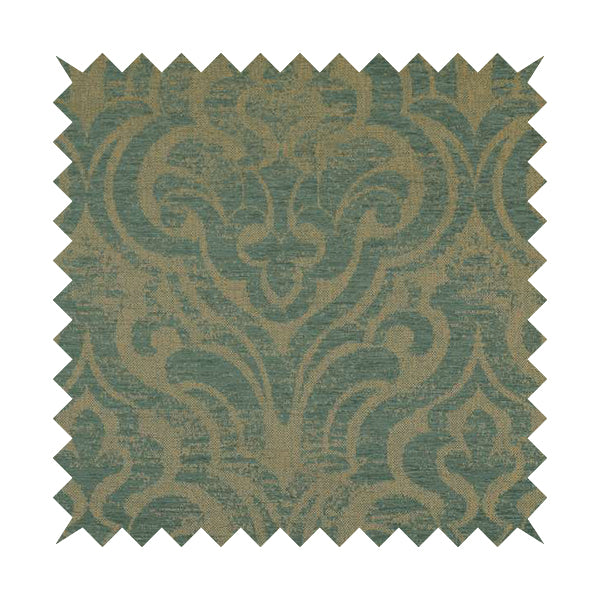 Olympos Mono Tone Faded Damask Pattern Blue Colour Chenille Upholstery Fabric CTR-879 - Made To Measure Curtains