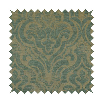 Olympos Mono Tone Faded Damask Pattern Blue Colour Chenille Upholstery Fabric CTR-879 - Made To Measure Curtains