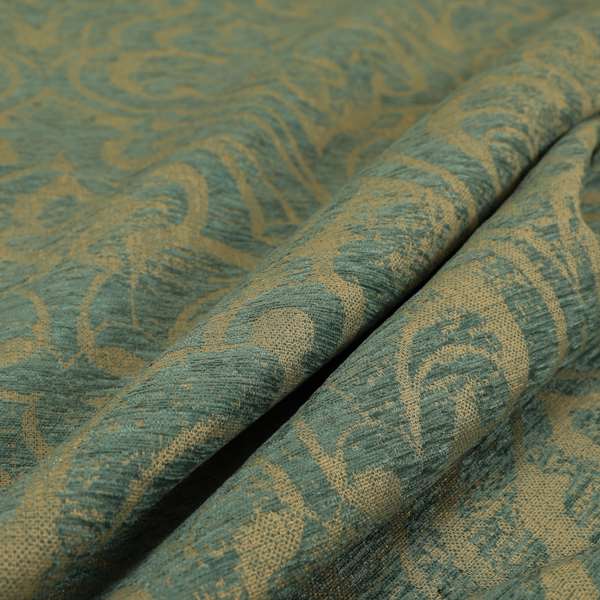 Olympos Mono Tone Faded Damask Pattern Blue Colour Chenille Upholstery Fabric CTR-879