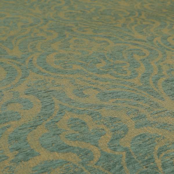 Olympos Mono Tone Faded Damask Pattern Blue Colour Chenille Upholstery Fabric CTR-879 - Made To Measure Curtains