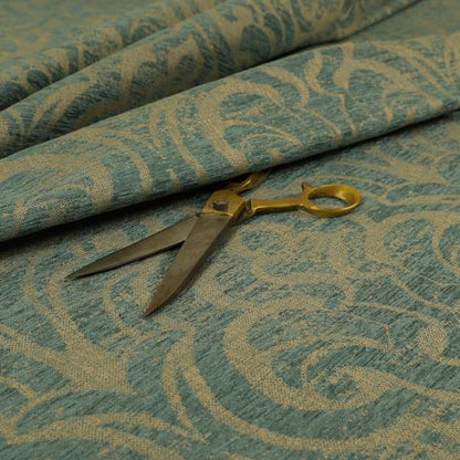 Olympos Mono Tone Faded Damask Pattern Blue Colour Chenille Upholstery Fabric CTR-879 - Roman Blinds