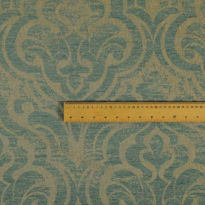 Olympos Mono Tone Faded Damask Pattern Blue Colour Chenille Upholstery Fabric CTR-879 - Made To Measure Curtains