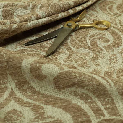 Olympos Mono Tone Faded Damask Pattern Brown Colour Chenille Upholstery Fabric CTR-881 - Made To Measure Curtains