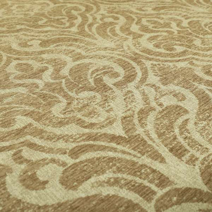 Olympos Mono Tone Faded Damask Pattern Brown Colour Chenille Upholstery Fabric CTR-881