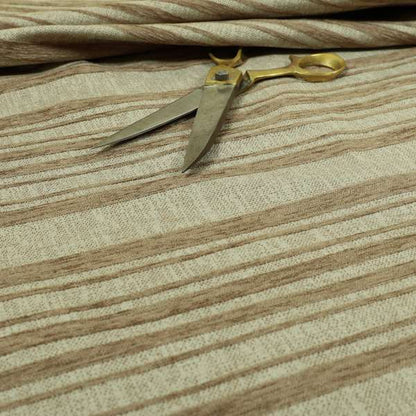Olympos Mono Tone Faded Stripe Pattern Brown Colour Chenille Upholstery Fabric CTR-882