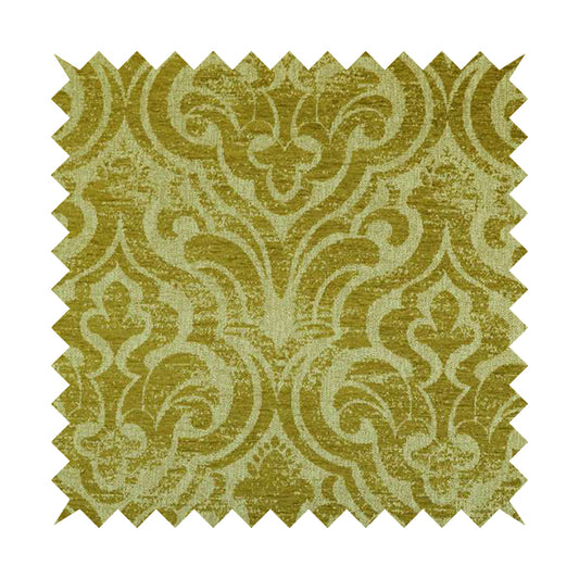 Olympos Mono Tone Faded Damask Pattern Green Colour Chenille Upholstery Fabric CTR-883