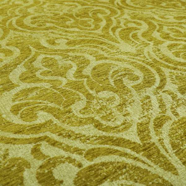 Olympos Mono Tone Faded Damask Pattern Green Colour Chenille Upholstery Fabric CTR-883