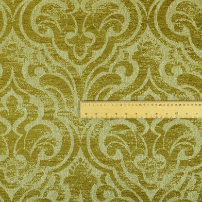 Olympos Mono Tone Faded Damask Pattern Green Colour Chenille Upholstery Fabric CTR-883 - Roman Blinds