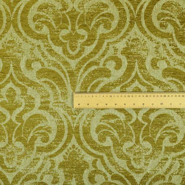 Olympos Mono Tone Faded Damask Pattern Green Colour Chenille Upholstery Fabric CTR-883 - Handmade Cushions