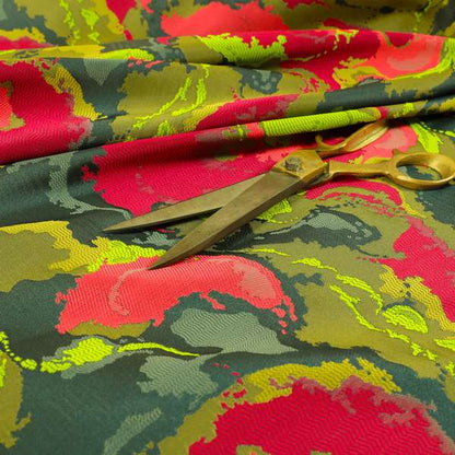 Havana Camouflage Multi Coloured Pattern Green Pink Blue Colour Chenille Upholstery Fabric CTR-885 - Made To Measure Curtains