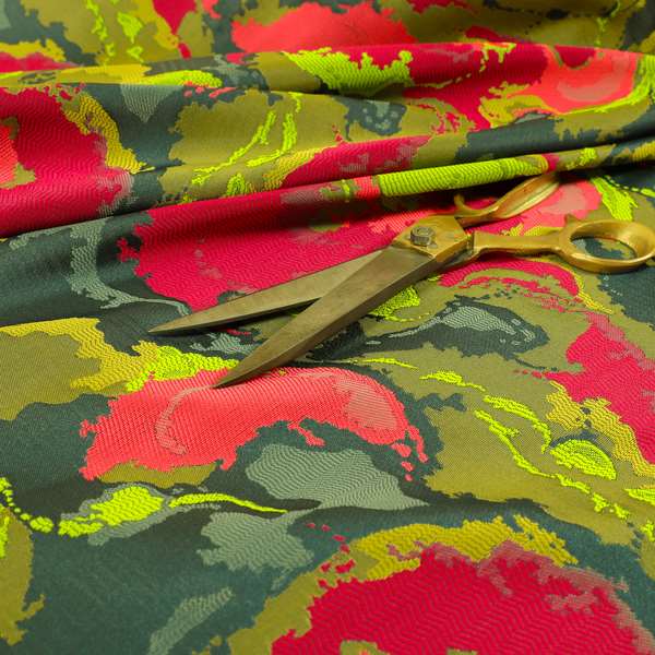 Havana Camouflage Multi Coloured Pattern Green Pink Blue Colour Chenille Upholstery Fabric CTR-885