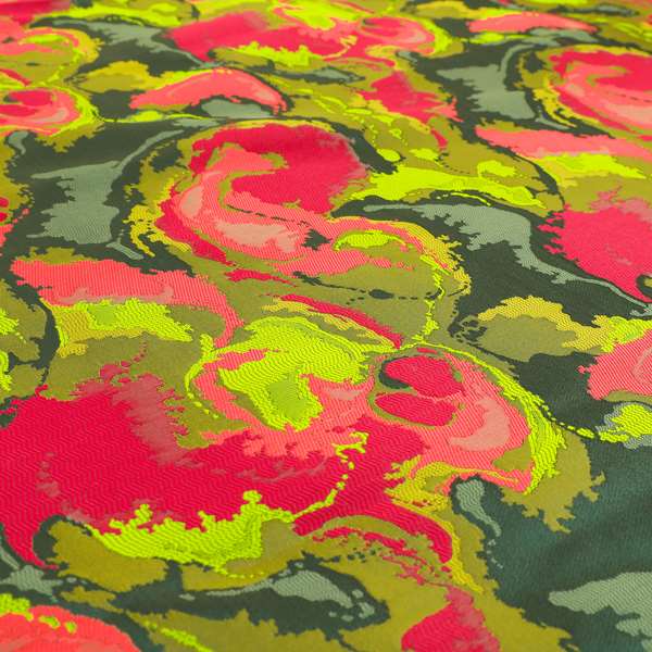 Havana Camouflage Multi Coloured Pattern Green Pink Blue Colour Chenille Upholstery Fabric CTR-885