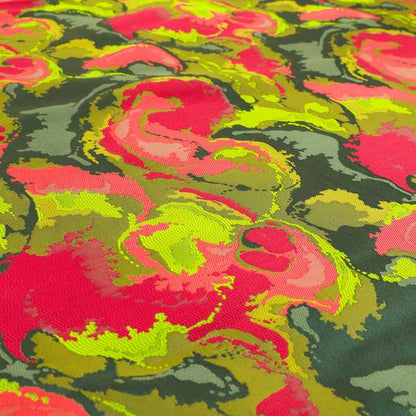 Havana Camouflage Multi Coloured Pattern Green Pink Blue Colour Chenille Upholstery Fabric CTR-885