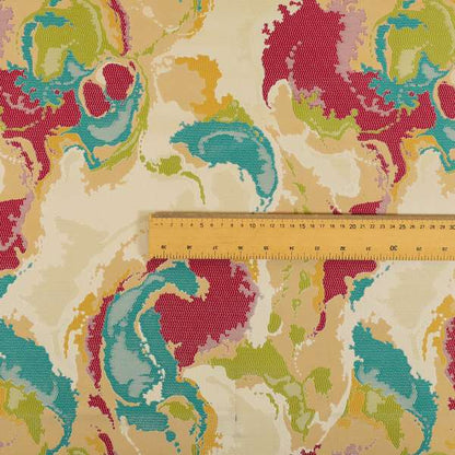 Havana Camouflage Multi Coloured Pattern Green Yellow Pink Blue Colour Chenille Upholstery Fabric CTR-886