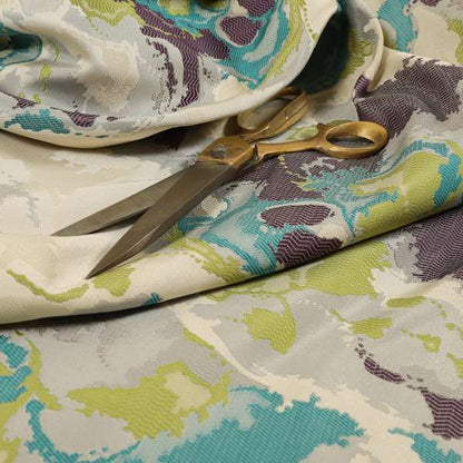 Havana Camouflage Multi Coloured Pattern Purple Green Blue Colour Chenille Upholstery Fabric CTR-888 - Made To Measure Curtains