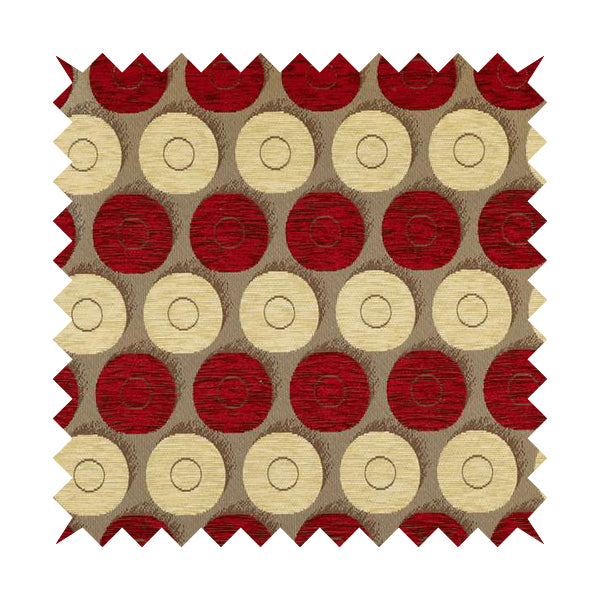 Chinaz Circular Geometric Pattern Chenille Upholstery Fabric Gold Beige Red Colour CTR-889 - Roman Blinds