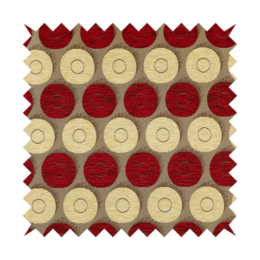 Chinaz Circular Geometric Pattern Chenille Upholstery Fabric Gold Beige Red Colour CTR-889