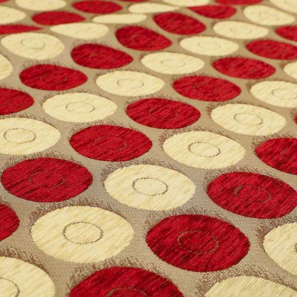 Chinaz Circular Geometric Pattern Chenille Upholstery Fabric Gold Beige Red Colour CTR-889 - Made To Measure Curtains