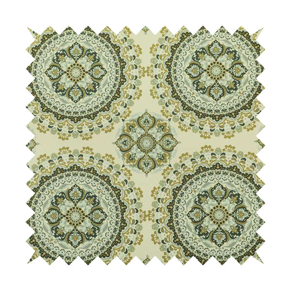Freedom Printed Velvet Fabric Collection Traditional Medallion Gold Grey Colour Upholstery Fabric CTR-89