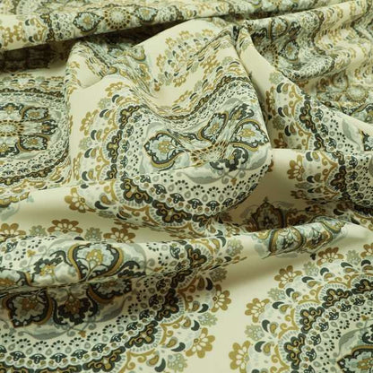 Freedom Printed Velvet Fabric Collection Traditional Medallion Gold Grey Colour Upholstery Fabric CTR-89 - Made To Measure Curtains