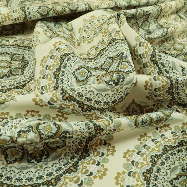 Freedom Printed Velvet Fabric Collection Traditional Medallion Gold Grey Colour Upholstery Fabric CTR-89