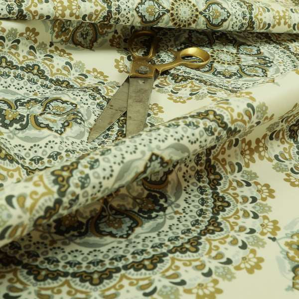 Freedom Printed Velvet Fabric Collection Traditional Medallion Gold Grey Colour Upholstery Fabric CTR-89 - Handmade Cushions