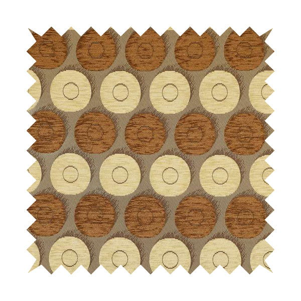 Chinaz Circular Geometric Pattern Chenille Upholstery Fabric Gold Beige Brown Colour CTR-890 - Made To Measure Curtains