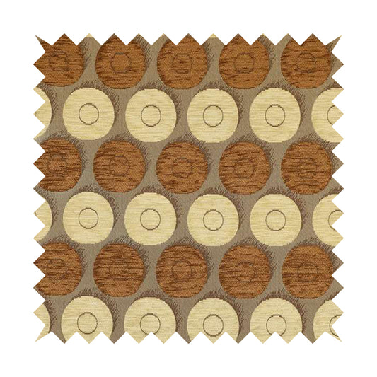 Chinaz Circular Geometric Pattern Chenille Upholstery Fabric Gold Beige Brown Colour CTR-890