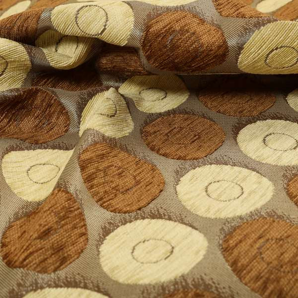 Chinaz Circular Geometric Pattern Chenille Upholstery Fabric Gold Beige Brown Colour CTR-890 - Made To Measure Curtains