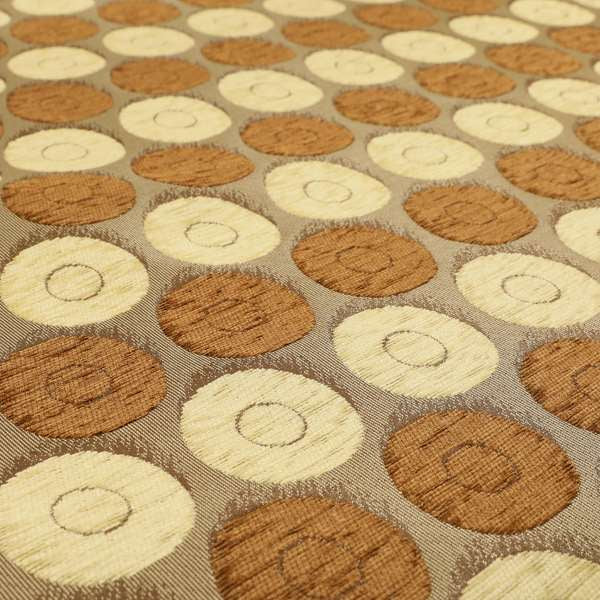 Chinaz Circular Geometric Pattern Chenille Upholstery Fabric Gold Beige Brown Colour CTR-890 - Made To Measure Curtains