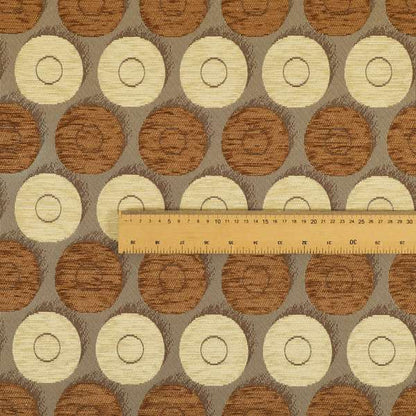 Chinaz Circular Geometric Pattern Chenille Upholstery Fabric Gold Beige Brown Colour CTR-890 - Roman Blinds