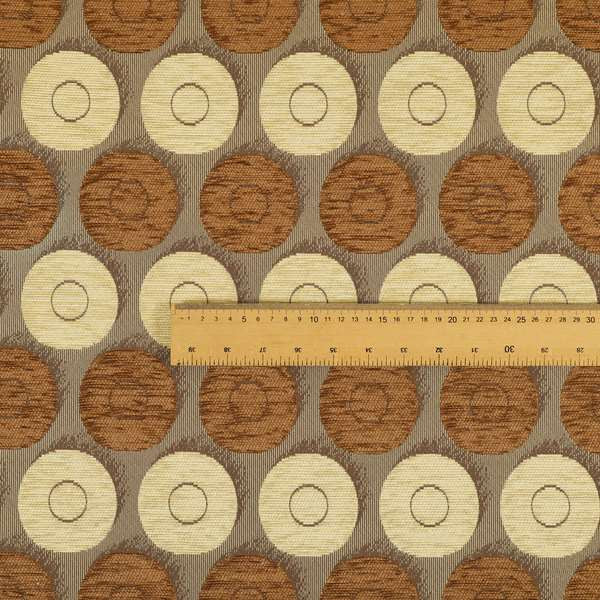 Chinaz Circular Geometric Pattern Chenille Upholstery Fabric Gold Beige Brown Colour CTR-890 - Made To Measure Curtains