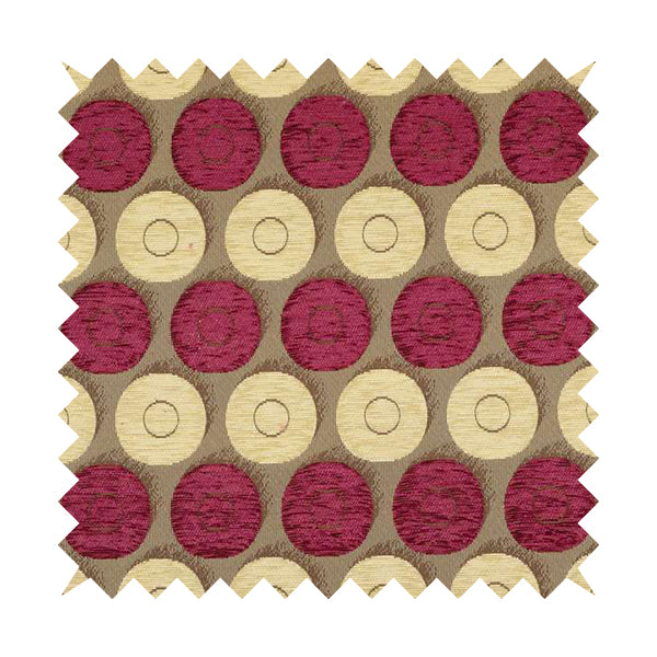 Chinaz Circular Geometric Pattern Chenille Upholstery Fabric Gold Beige Pink Colour CTR-891 - Made To Measure Curtains