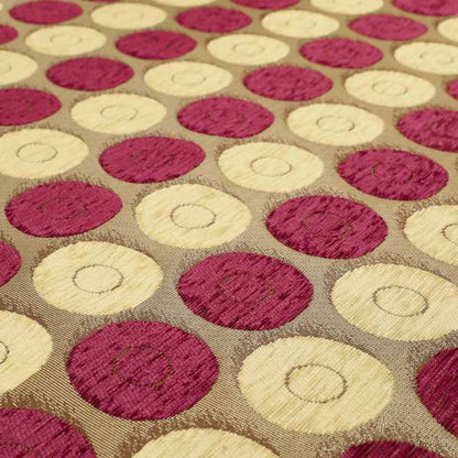 Chinaz Circular Geometric Pattern Chenille Upholstery Fabric Gold Beige Pink Colour CTR-891 - Made To Measure Curtains